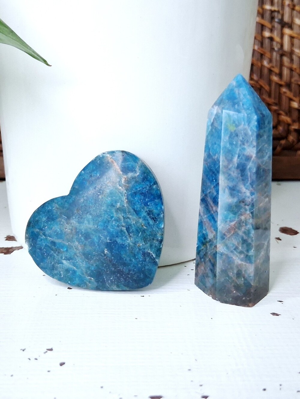 Blue Apatite Crystal Set, Obelisk Tower & Heart